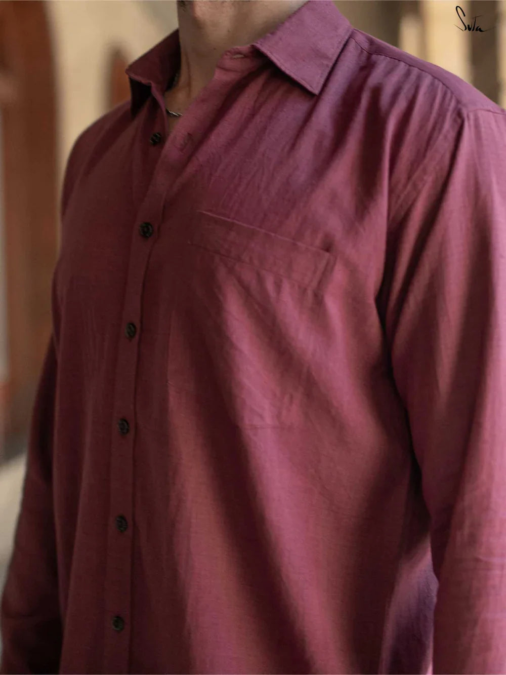 Wine Colour Handloom Cotton Full Sleeve Shirt with Pocket