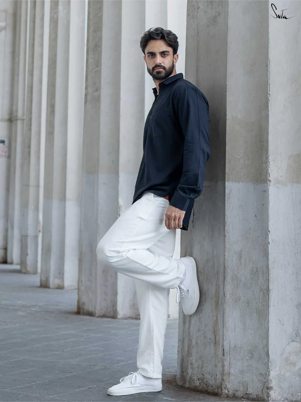 Black Handloom Cotton Full Sleeve Classic Shirt with Pocket