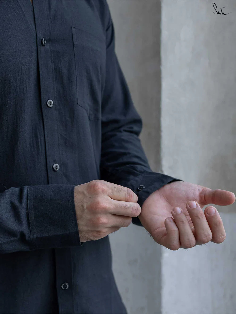 Black Handloom Cotton Full Sleeve Classic Shirt with Pocket