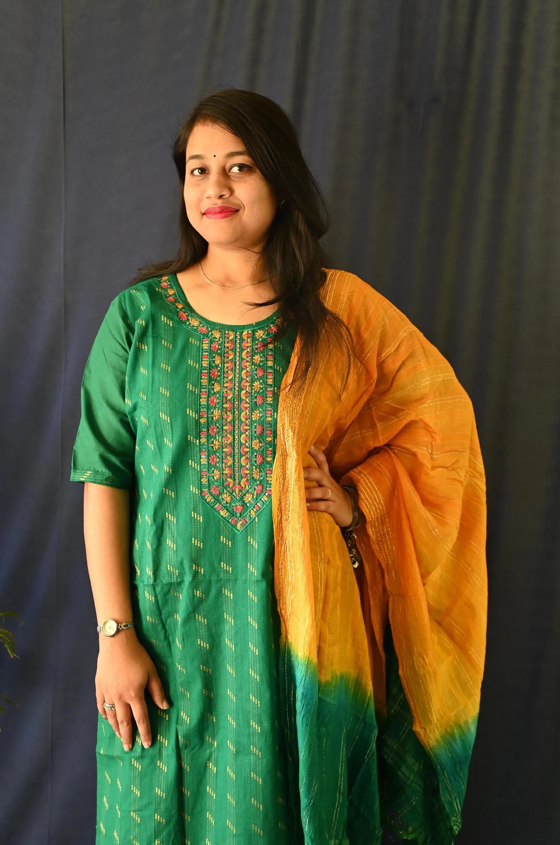 Embroidered Elegant Cotton suit set with pocket
