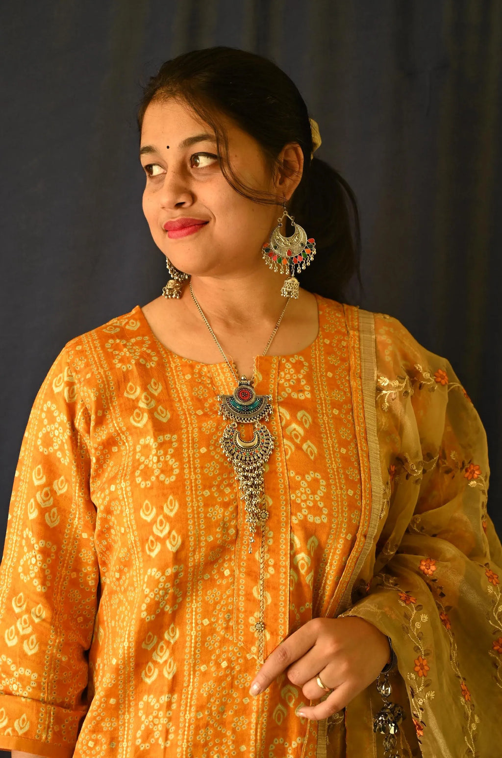 Bandhej Cotton Suit With Dupatta