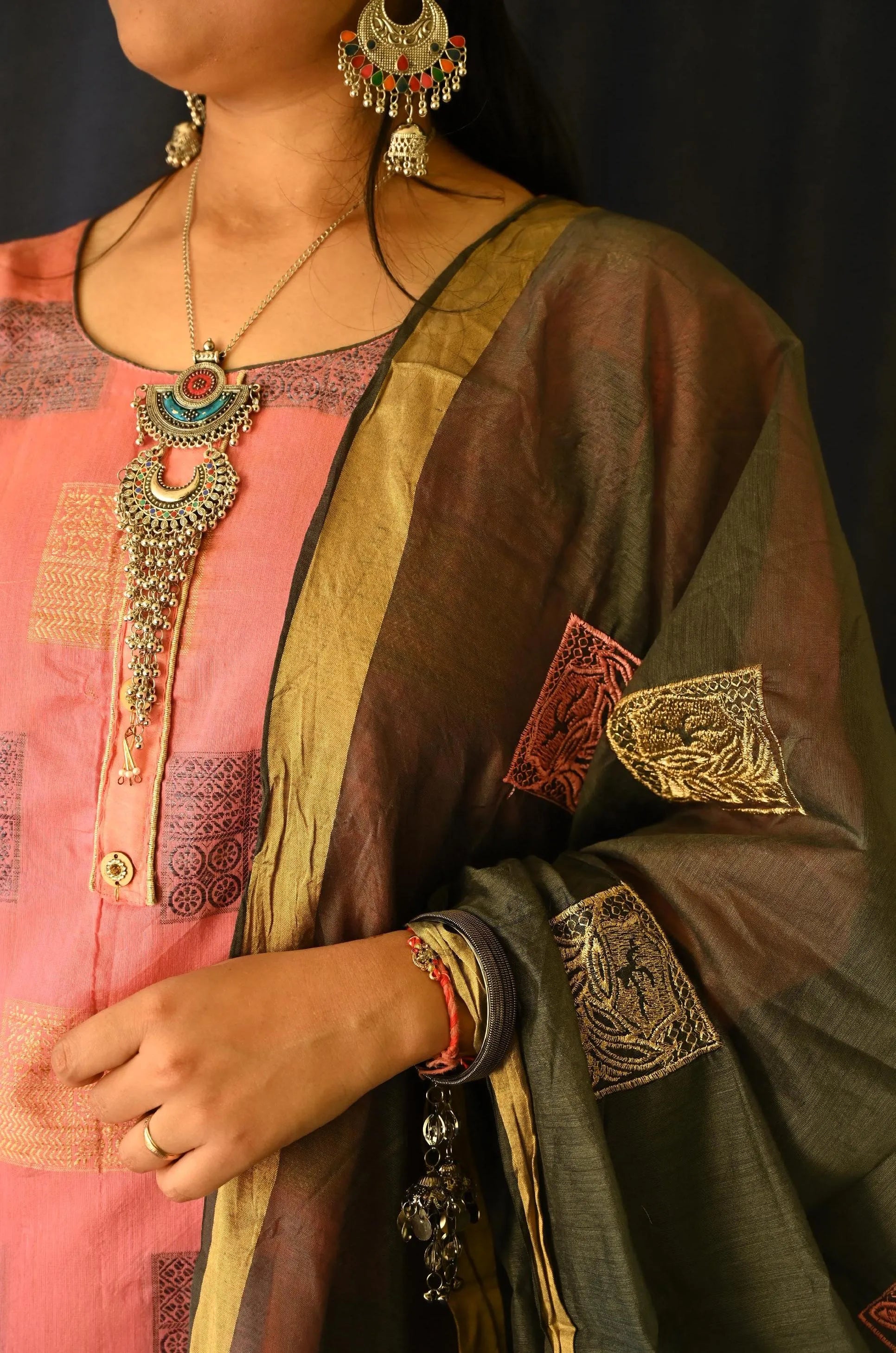 Pink printed Cotton suit ,Pant with pocket and Dupatta