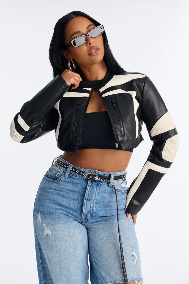 Not Like The Rest Faux Leather Moto Jacket - Black/White