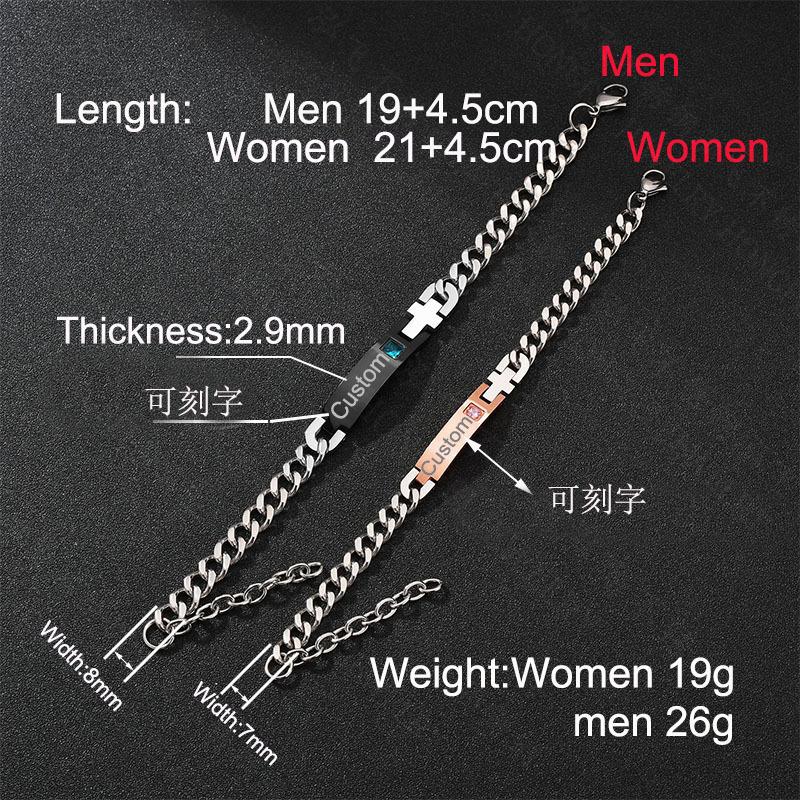 Lettering Bracelet Stainless Steel Chain Diamond Couple Id Bracelet - view 2
