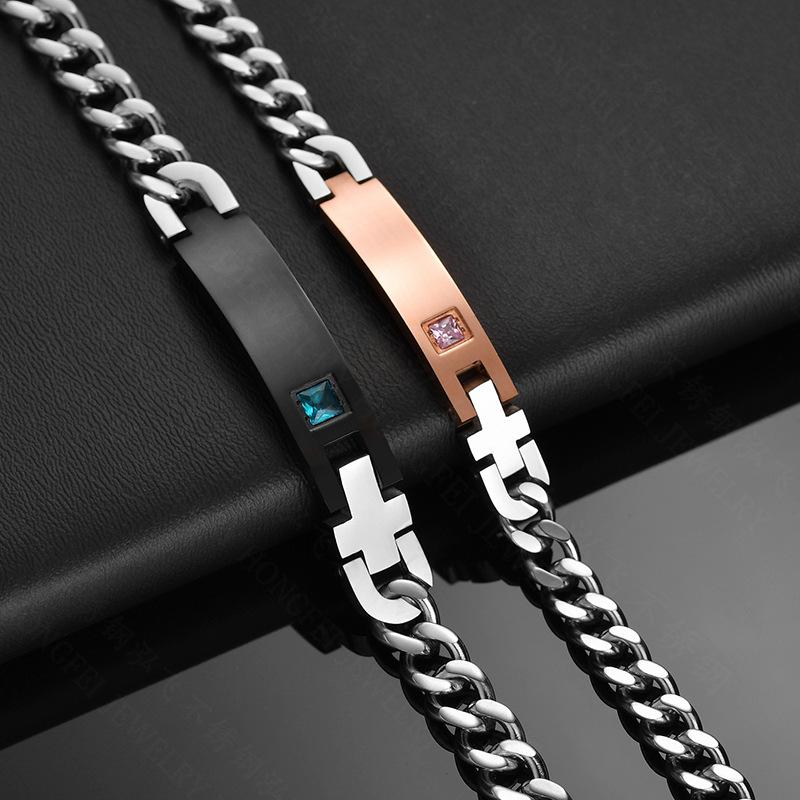 Lettering Bracelet Stainless Steel Chain Diamond Couple Id Bracelet - view 3