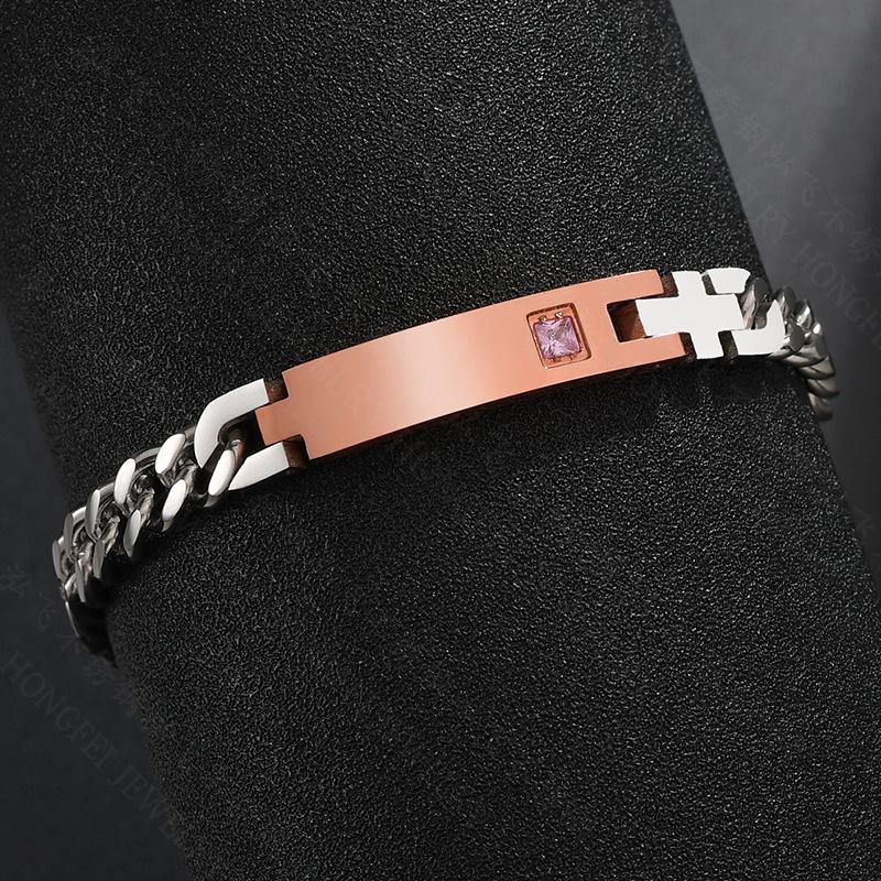 Lettering Bracelet Stainless Steel Chain Diamond Couple Id Bracelet - view 4