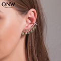 New Korean Clip Earrings Water Drop Tassel Earrings Crystal Zircon Ear Clip Earrings Integrated Earrings Wholesale Nihaojewelry - front view
