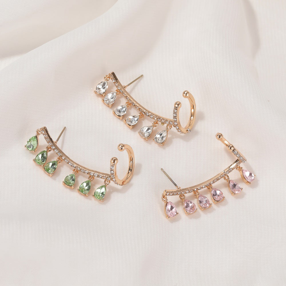 New Korean Clip Earrings Water Drop Tassel Earrings Crystal Zircon Ear Clip Earrings Integrated Earrings Wholesale Nihaojewelry - view 2