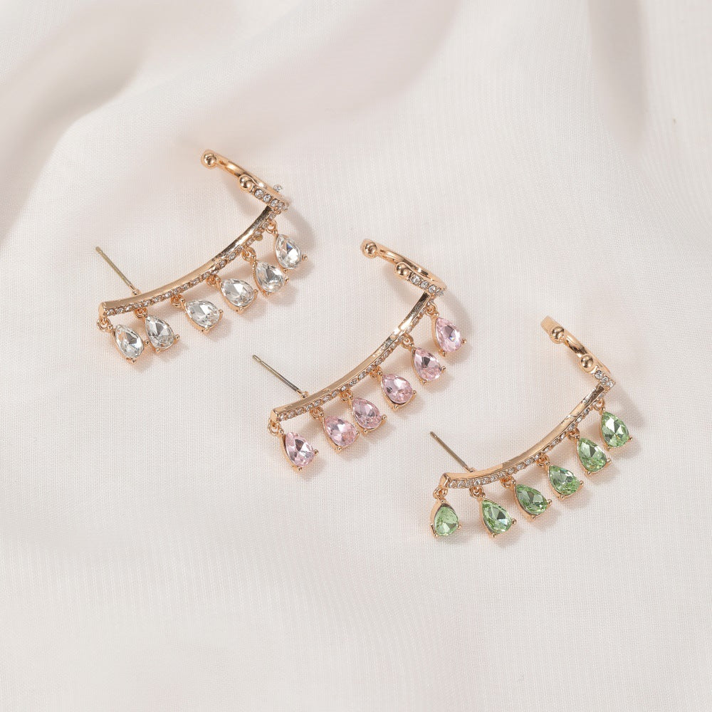 New Korean Clip Earrings Water Drop Tassel Earrings Crystal Zircon Ear Clip Earrings Integrated Earrings Wholesale Nihaojewelry - view 3