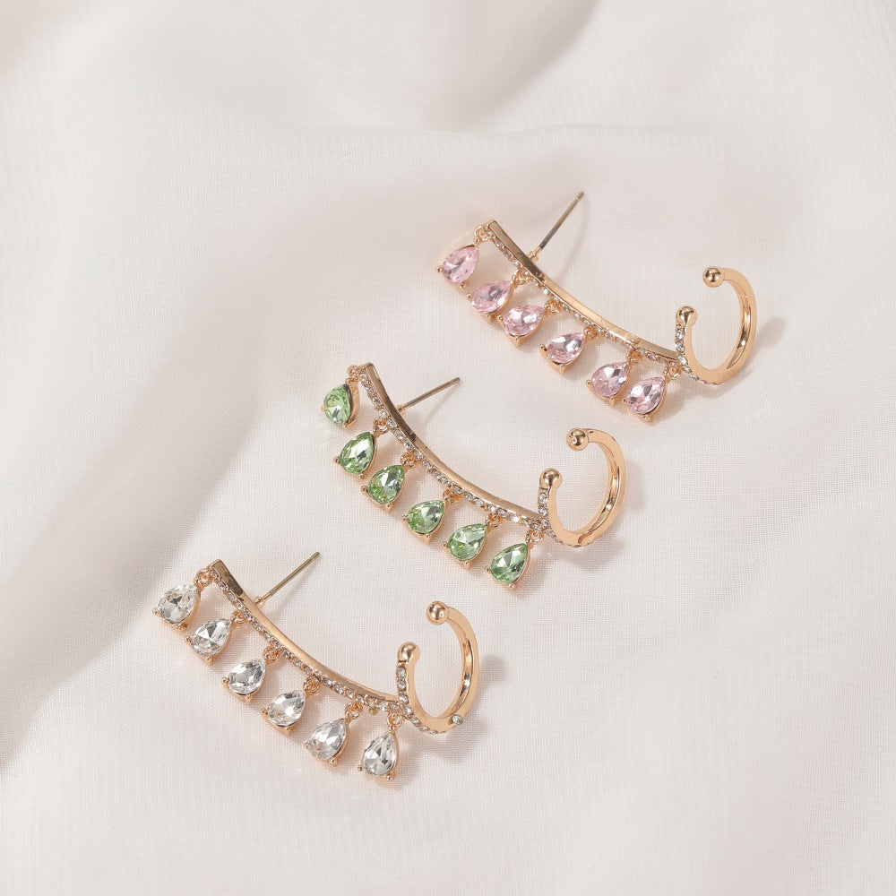 New Korean Clip Earrings Water Drop Tassel Earrings Crystal Zircon Ear Clip Earrings Integrated Earrings Wholesale Nihaojewelry - view 4