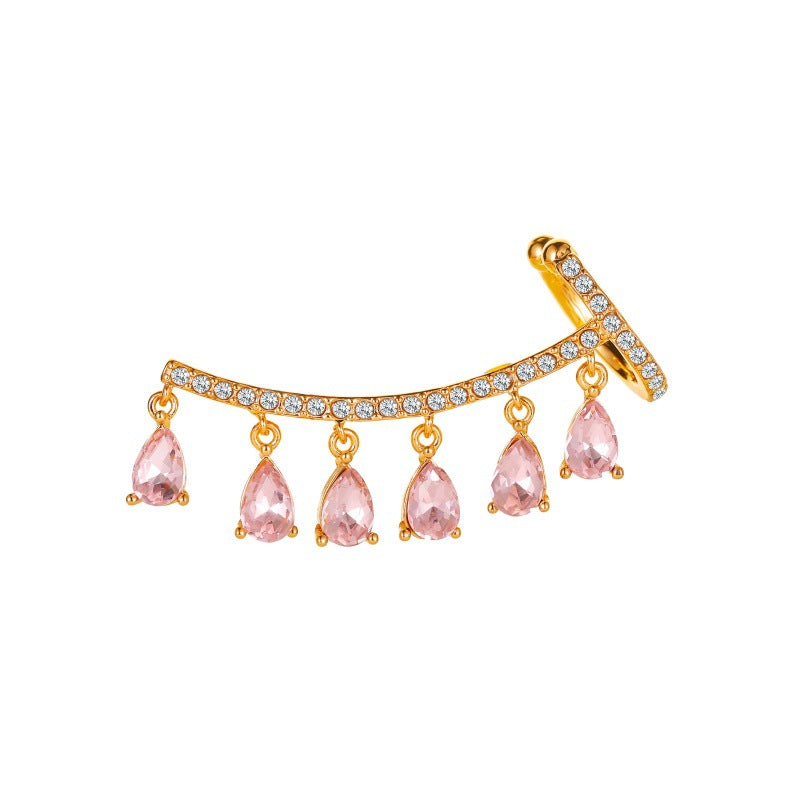 New Korean Clip Earrings Water Drop Tassel Earrings Crystal Zircon Ear Clip Earrings Integrated Earrings Wholesale Nihaojewelry - view 5