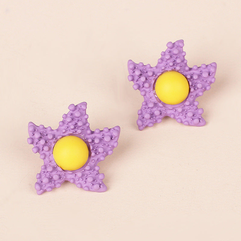 Korea Candy Color Childlike Egg Yolk Star Earrings Purple Star Cute Flower Earrings Wholesale Nihaojewelry - front view