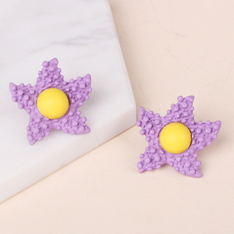 Korea Candy Color Childlike Egg Yolk Star Earrings Purple Star Cute Flower Earrings Wholesale Nihaojewelry - view 2