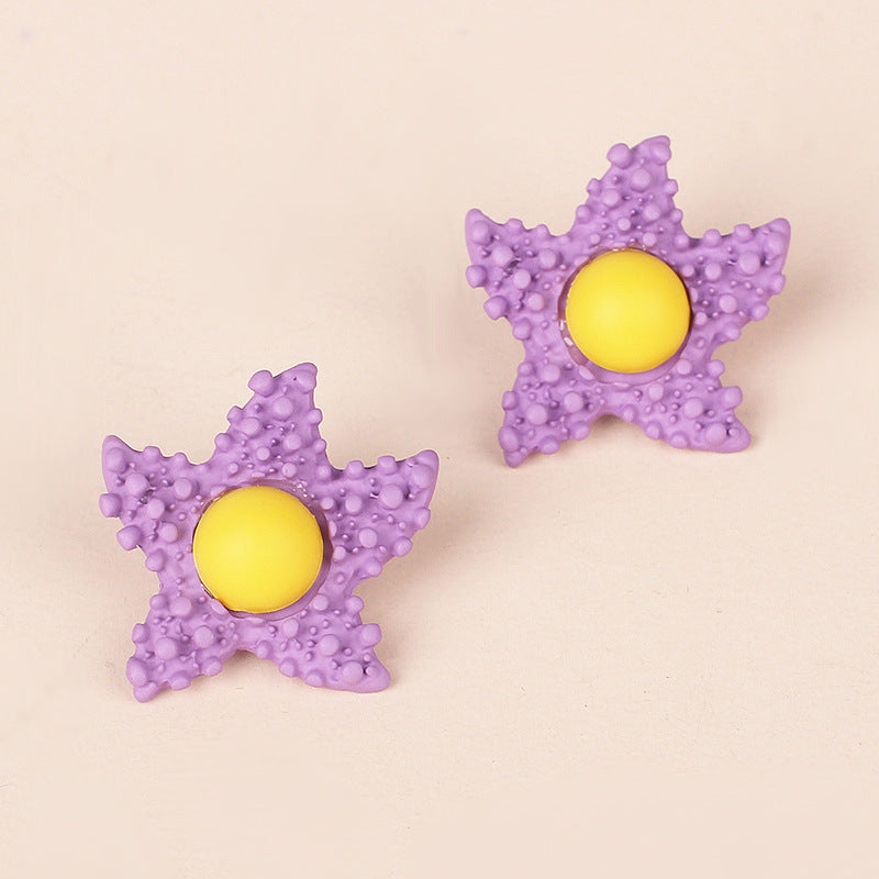 Korea Candy Color Childlike Egg Yolk Star Earrings Purple Star Cute Flower Earrings Wholesale Nihaojewelry - view 3