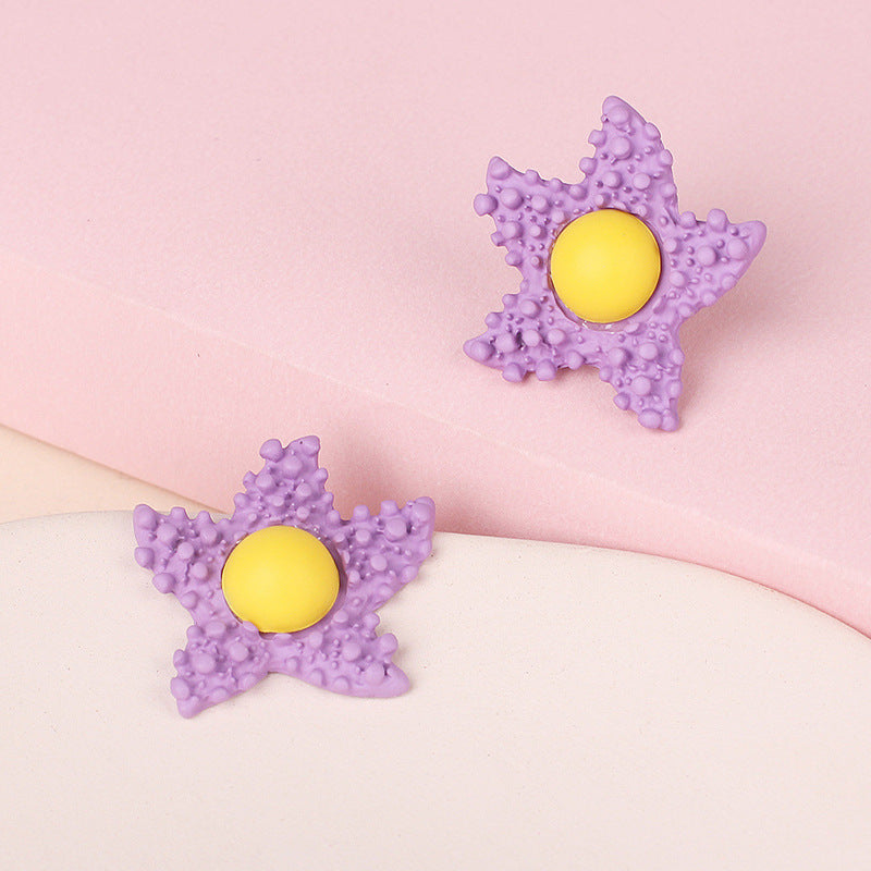 Korea Candy Color Childlike Egg Yolk Star Earrings Purple Star Cute Flower Earrings Wholesale Nihaojewelry - view 4