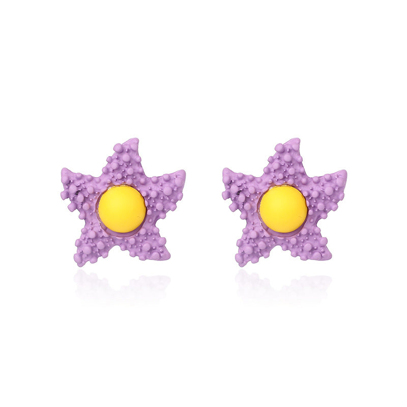 Korea Candy Color Childlike Egg Yolk Star Earrings Purple Star Cute Flower Earrings Wholesale Nihaojewelry - view 5