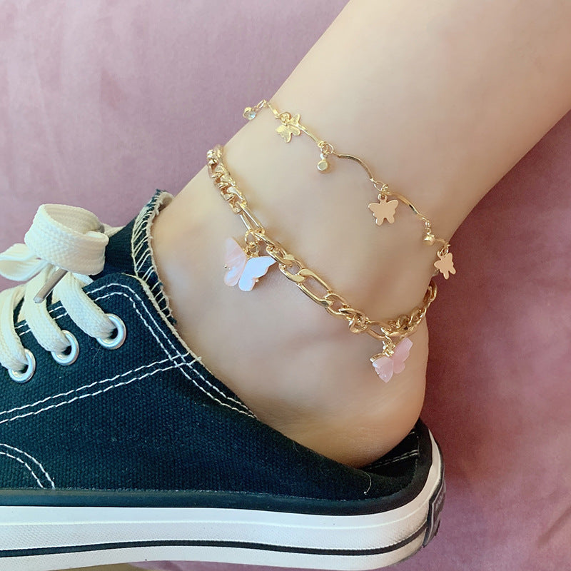 Ins Women's Popular Online Red Popular Ornament Multi-layer Butterfly Anklet Cross-border New Personalized Anklet Ankle - front view