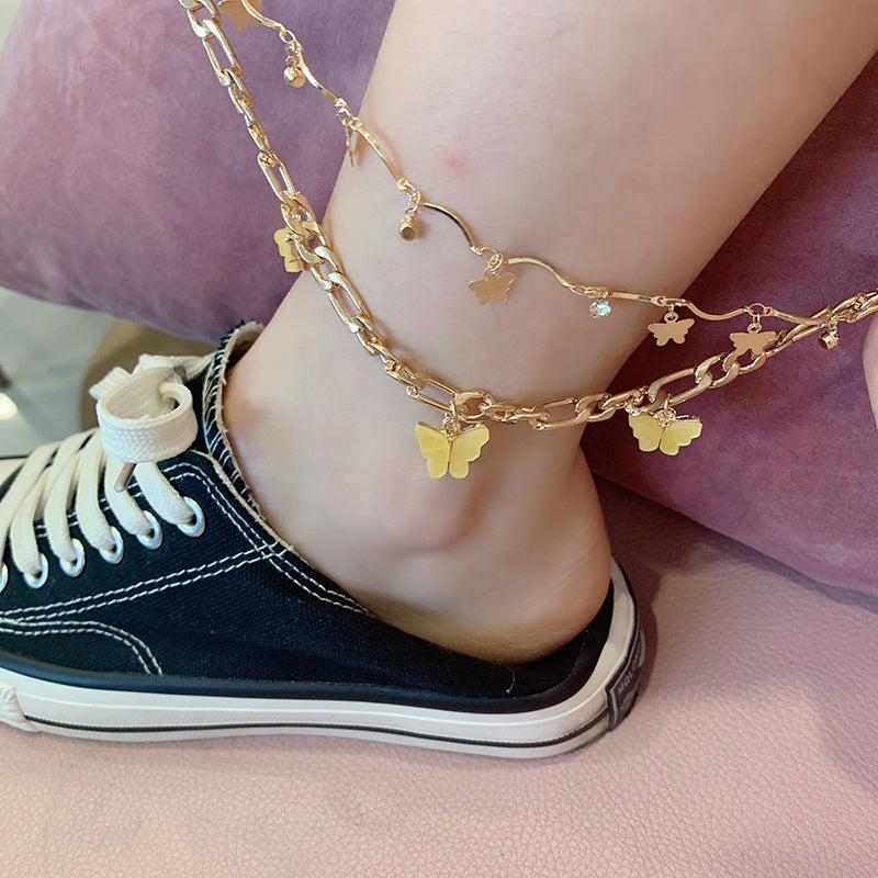 Ins Women's Popular Online Red Popular Ornament Multi-layer Butterfly Anklet Cross-border New Personalized Anklet Ankle - view 2