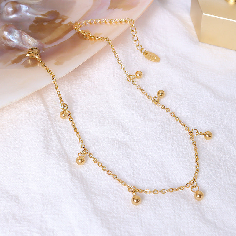 Korean Simple Round Bead Anklet Titanium Steel 18k Gold Anklet Wholesale - front view