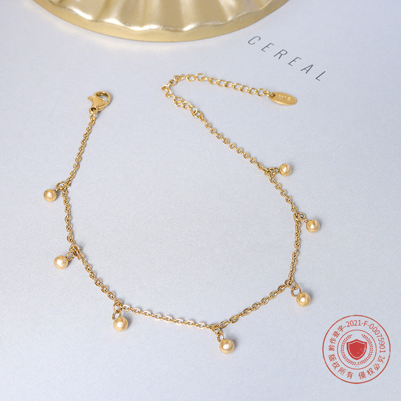 Korean Simple Round Bead Anklet Titanium Steel 18k Gold Anklet Wholesale - view 3