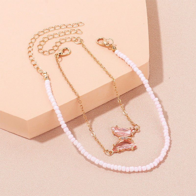 Fashion Butterfly Alloy Beaded Arylic Anklet - view 2