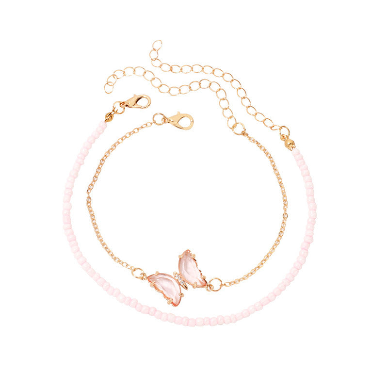 Fashion Butterfly Alloy Beaded Arylic Anklet - view 3