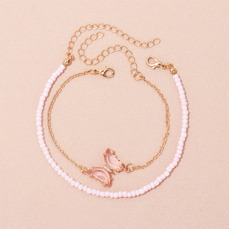 Fashion Butterfly Alloy Beaded Arylic Anklet - view 4