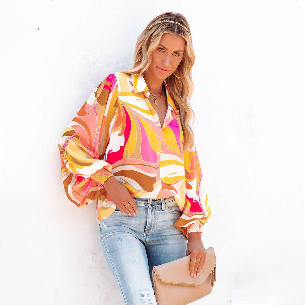 Wholesale Women'S Casual Printing Long Sleeve Printing Blouses - view 3
