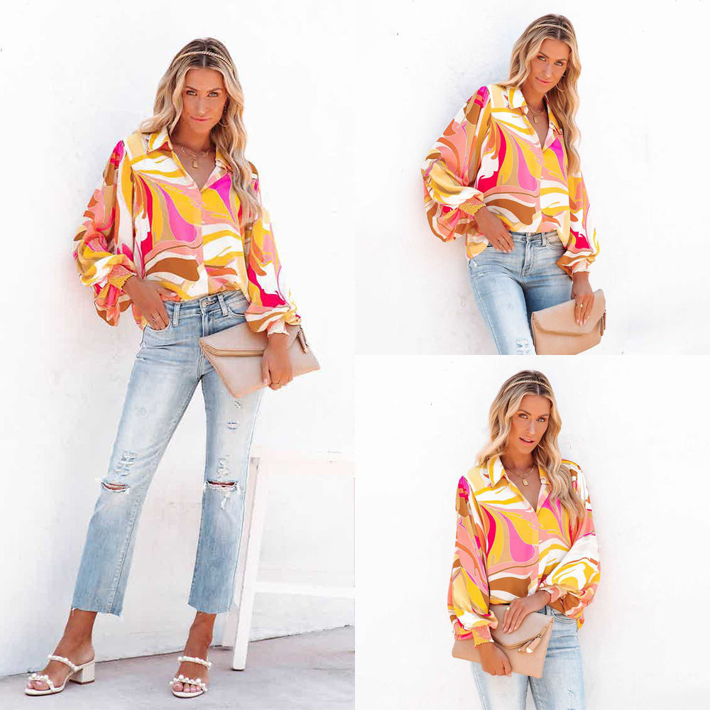 Wholesale Women'S Casual Printing Long Sleeve Printing Blouses - view 4