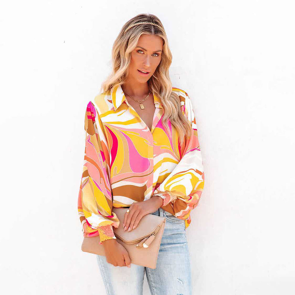 Wholesale Women'S Casual Printing Long Sleeve Printing Blouses - front view