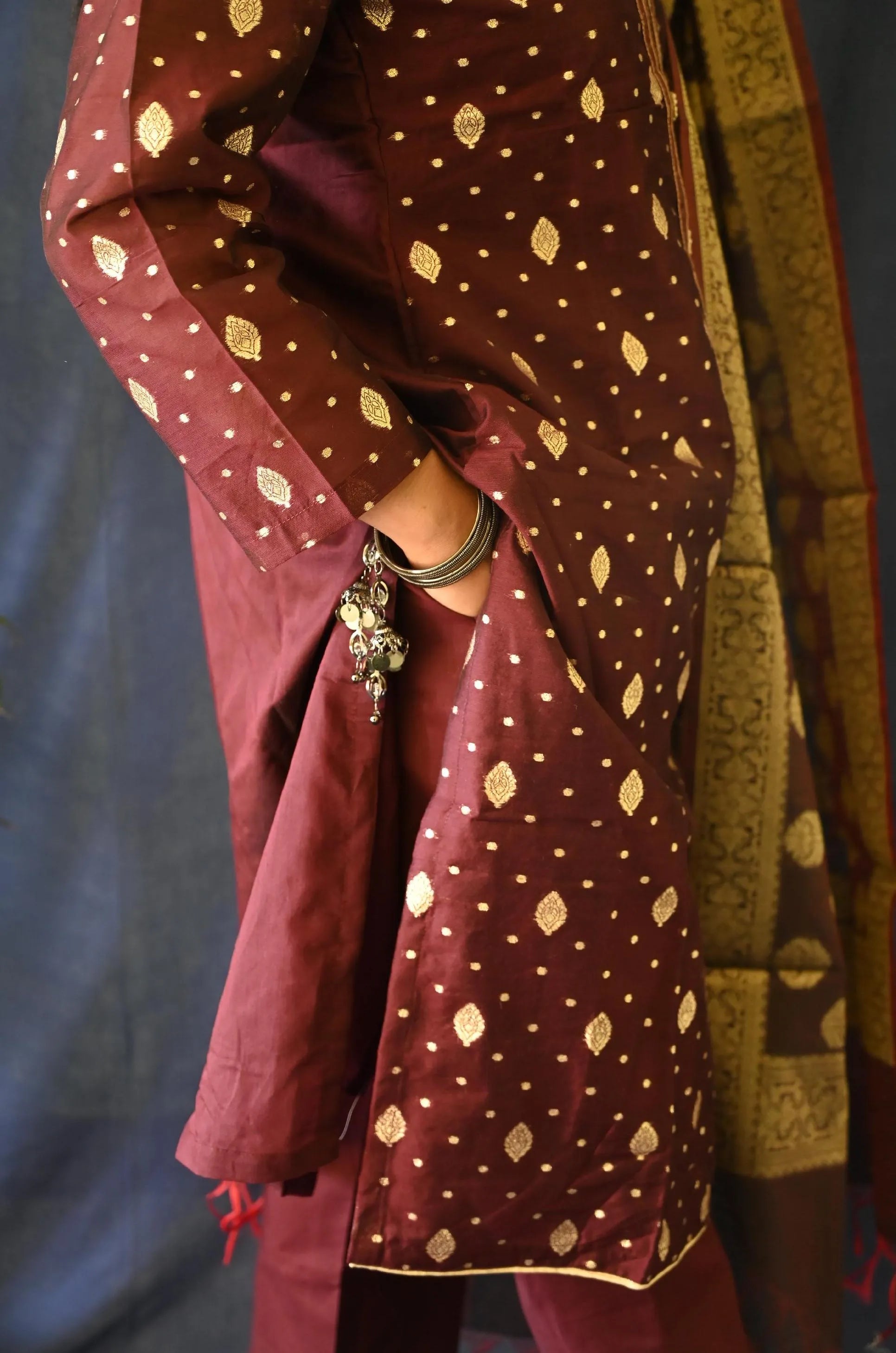 Pure Chanderi Kurti Set With Banarasi Dupatta