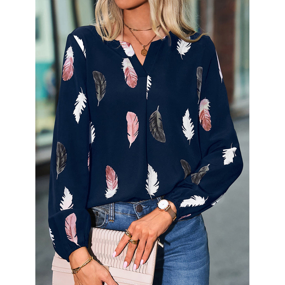 Wholesale Women'S Elegant Long Sleeve Printing Blouses - front view
