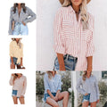 Women's Blouse Long Sleeve Blouses Printing Pocket Fashion Stripe - front view