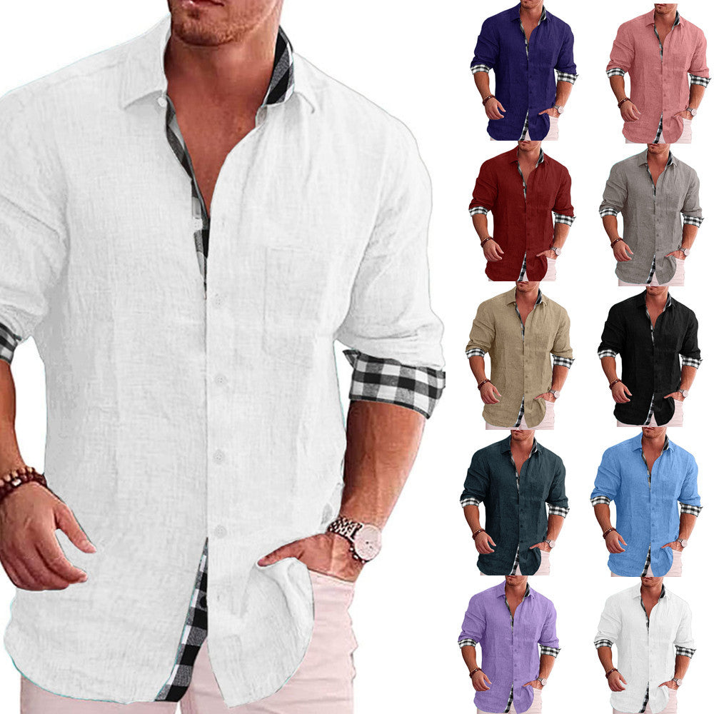 Wholesale Men's Cotton Cotton Blend Polyester Casual Solid Color Long Sleeve Men's Shirts - front view