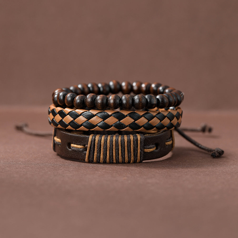 Fashion Beaded Pu Leather Handmade Men's Bracelets - view 3