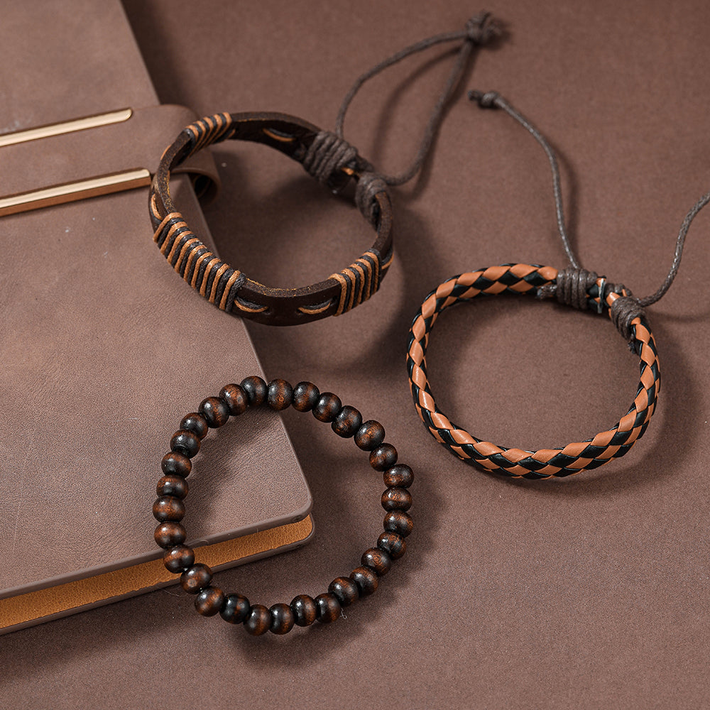 Fashion Beaded Pu Leather Handmade Men's Bracelets - view 4