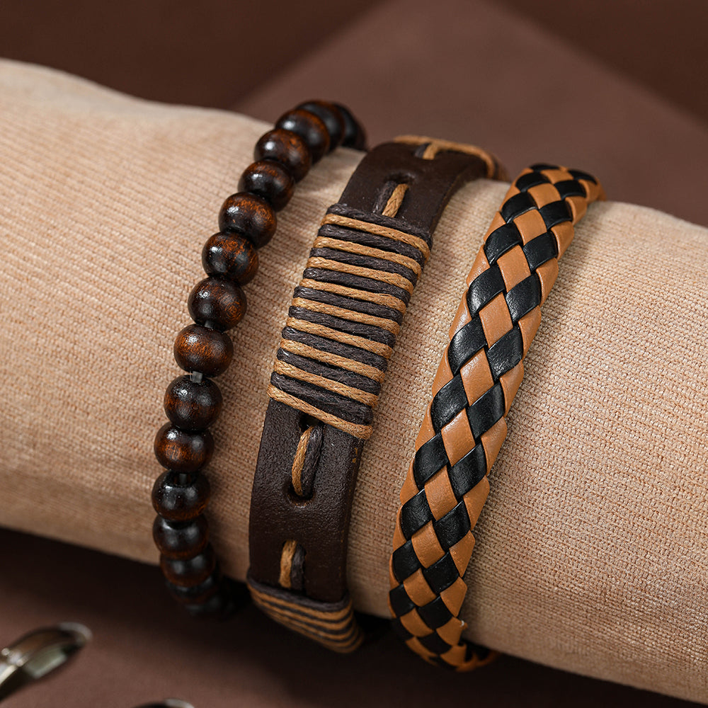 Fashion Beaded Pu Leather Handmade Men's Bracelets - view 2