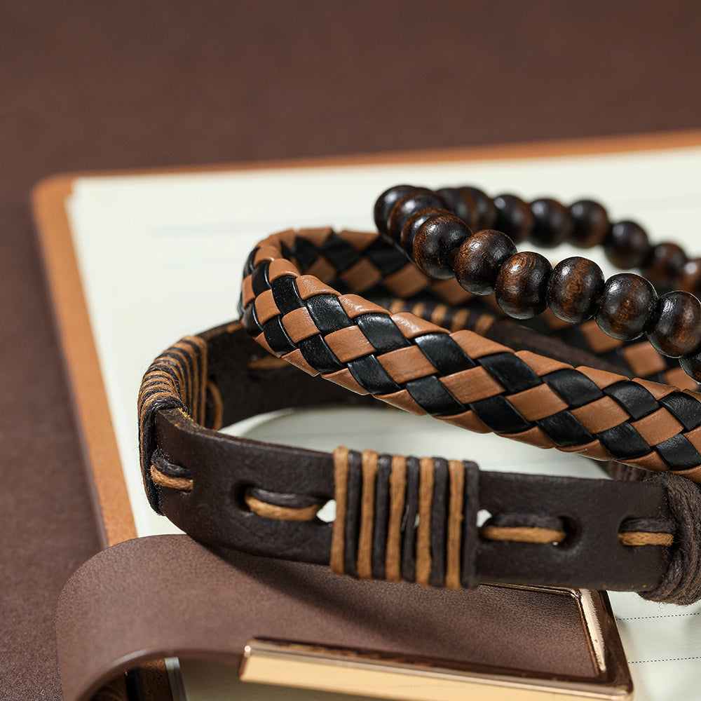 Fashion Beaded Pu Leather Handmade Men's Bracelets - view 5