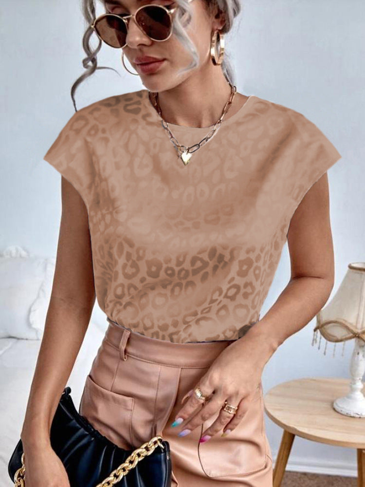 Wholesale Women'S Casual Leopard Short Sleeve Jacquard Blouses - view 2