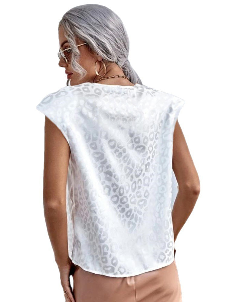 Wholesale Women'S Casual Leopard Short Sleeve Jacquard Blouses - view 4