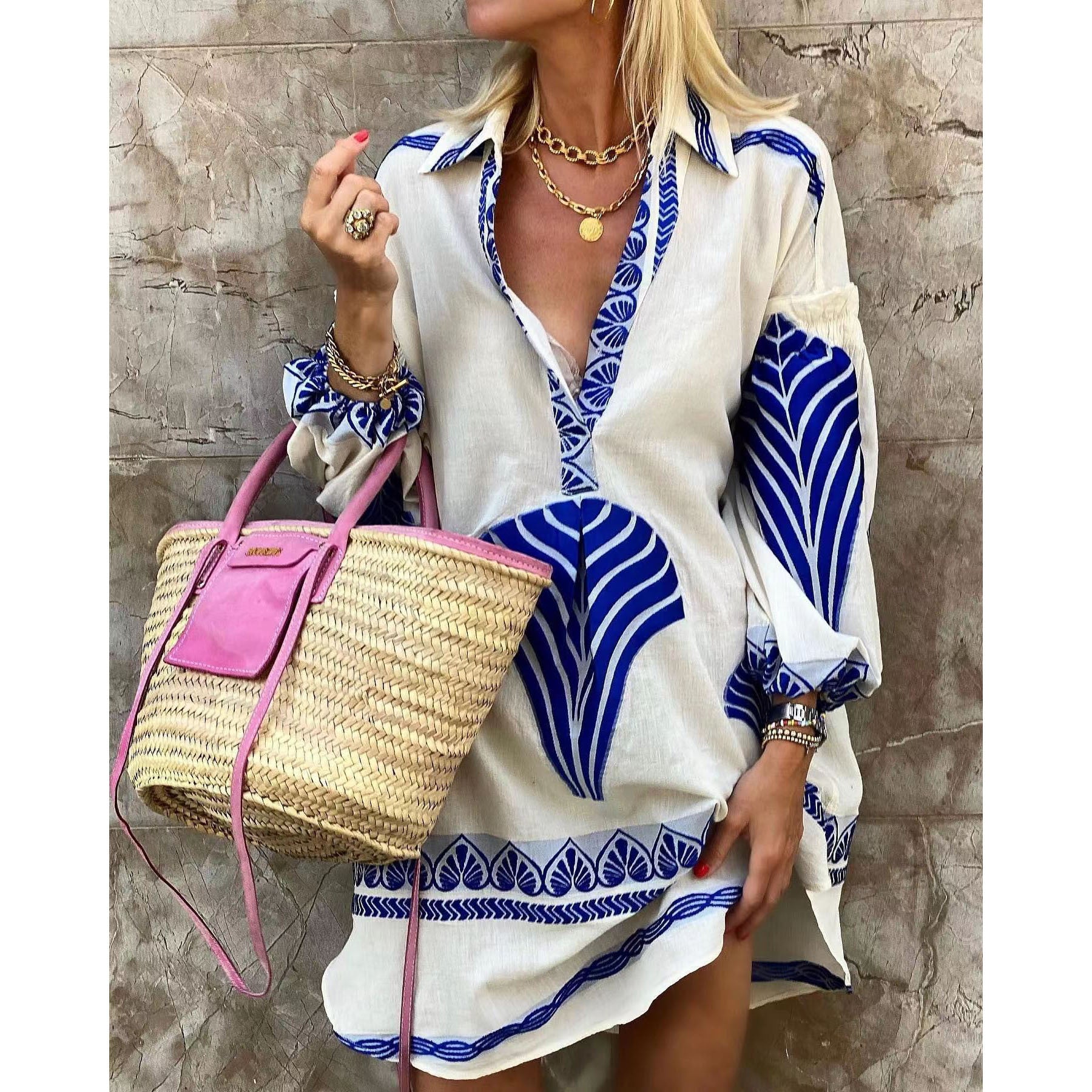Wholesale Women'S Fashion Flower Long Sleeve Printing Blouses - view 4