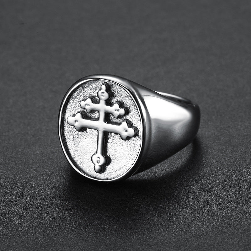 Retro Cross Stainless Steel Plating Men's Rings - view 3