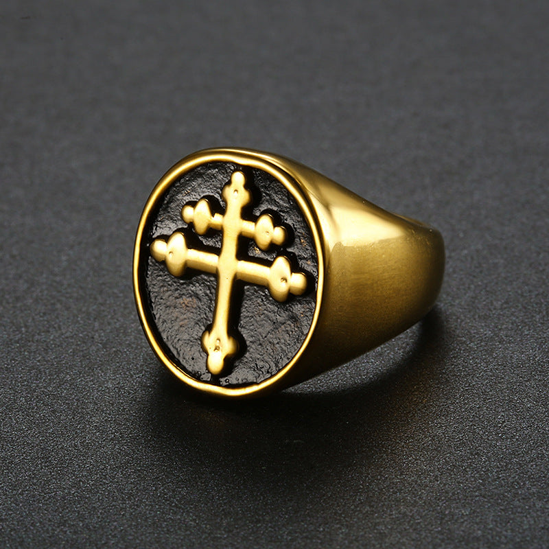 Retro Cross Stainless Steel Plating Men's Rings - front view