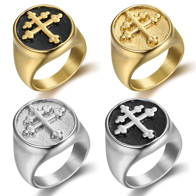 Retro Cross Stainless Steel Plating Men's Rings - view 4