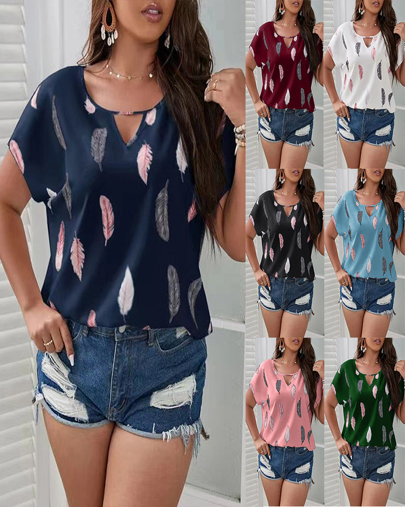 Wholesale Women'S Casual Short Sleeve Printing Blouses - front view
