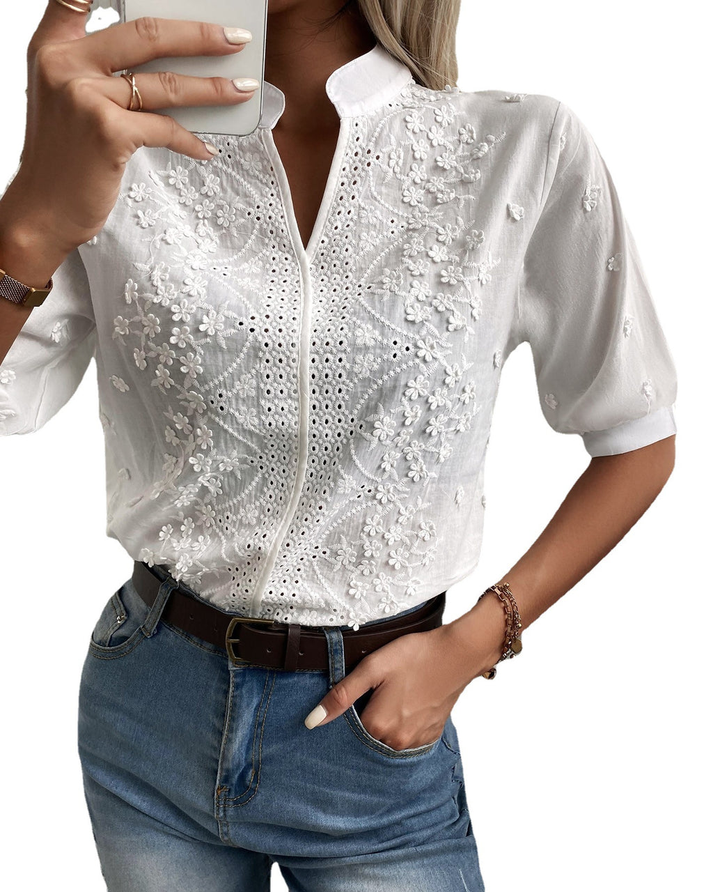 Wholesale Women'S Elegant Solid Color Short Sleeve Blouses - view 2