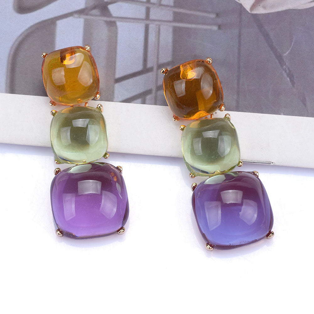 Exaggerated Square Metal Inlay Resin Women's Drop Earrings - front view