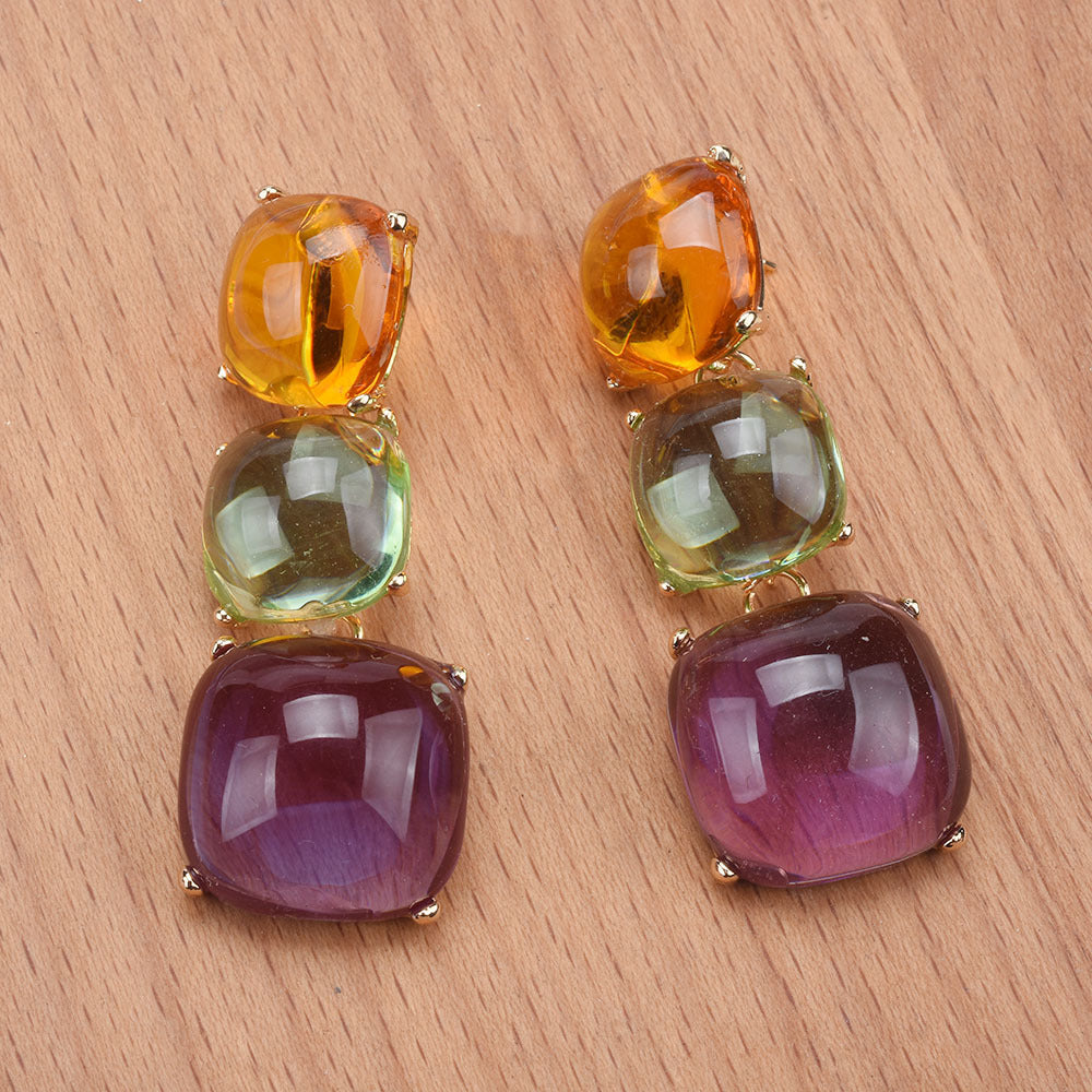 Exaggerated Square Metal Inlay Resin Women's Drop Earrings - view 2