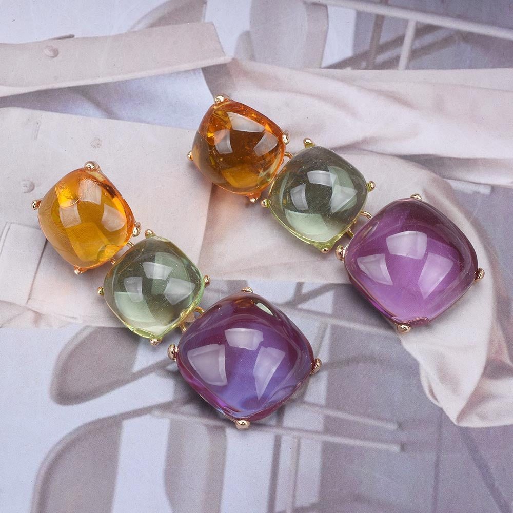 Exaggerated Square Metal Inlay Resin Women's Drop Earrings - view 4