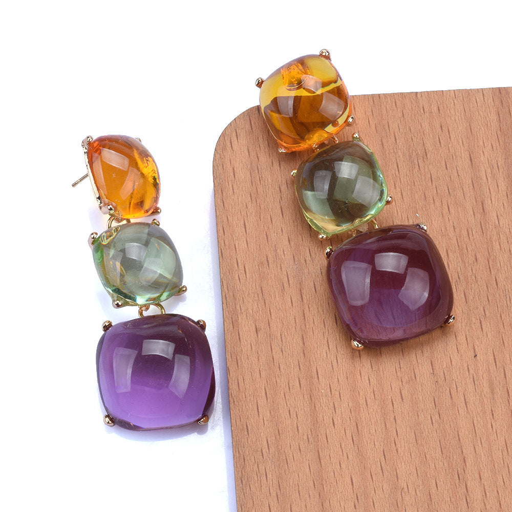 Exaggerated Square Metal Inlay Resin Women's Drop Earrings - view 3